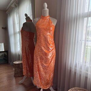 Caroline Constas Orange Sequin Dress Size S
